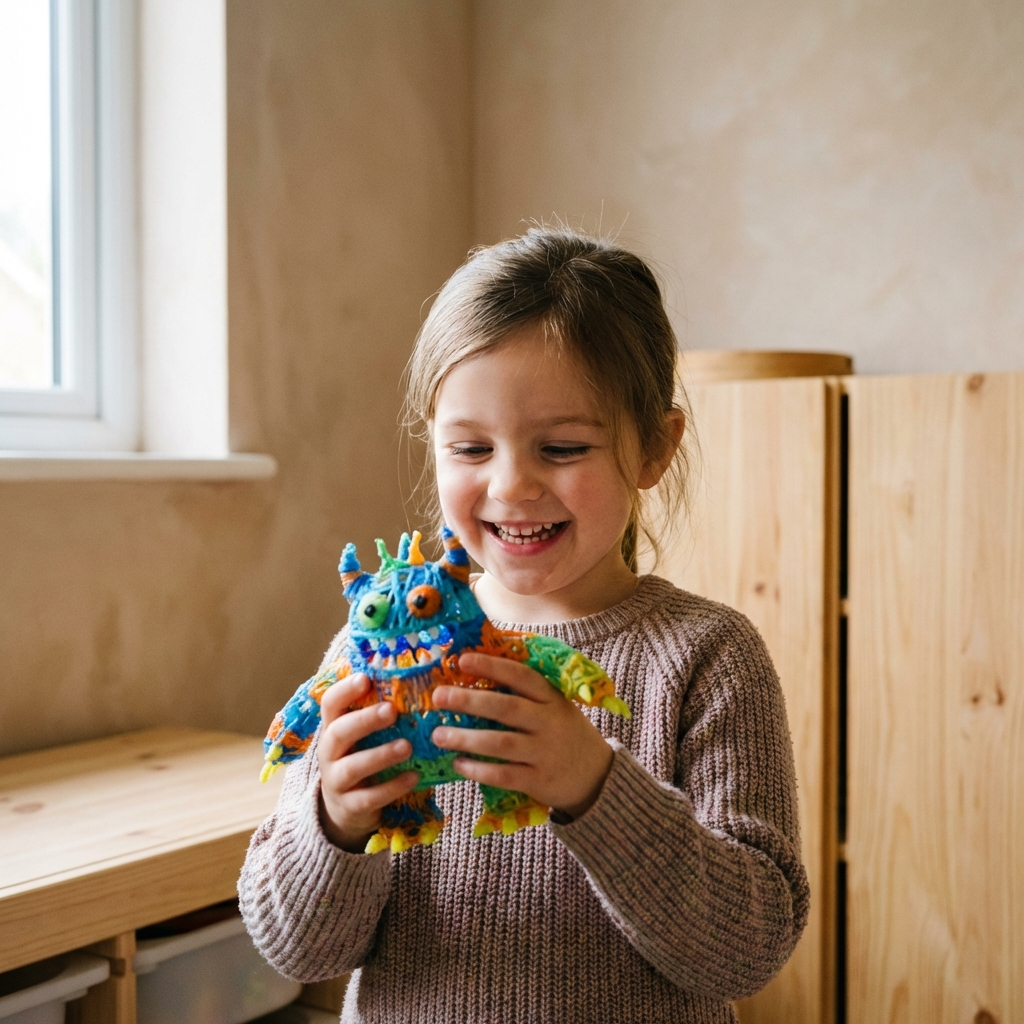 Mädchen hält 3D-Figur